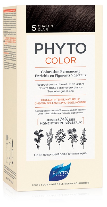PHYTOCOLOR 5 CASTANO CHIARO 1 LATTE + 1 CREMA + 1 MASCHERA + 1 PAIO DI GUANTI - pharmaluna