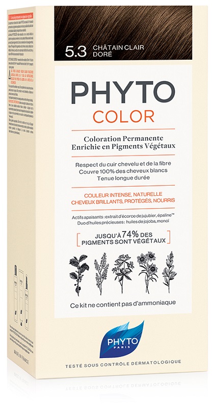 PHYTOCOLOR 5,3 CASTANO CHIARO DORATO LATTE + CREMA + MASCHERA + PAIO DI GUANTI - pharmaluna