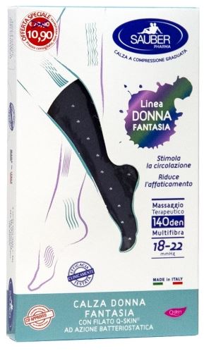 SAUBER CALZA DONNA FANTASIA FILATO Q-SKIN 140 DEN JEANS POIS BIANCHI TAGLIA M PROMO - pharmaluna