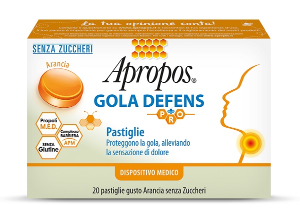 APROPOS GOLA DEFENS PRO 20 PASTIGLIE ARANCIA SENZA ZUCCHERO - pharmaluna