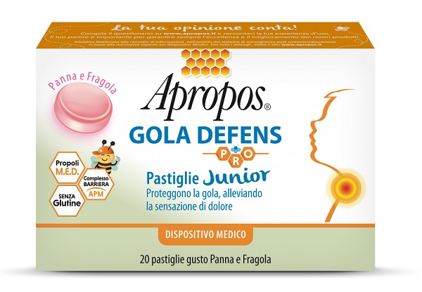 APROPOS GOLA DEFENS PRO 20 PASTIGLIE JUNIOR PANNA FRAGOLA - pharmaluna
