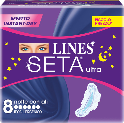 LINES SETA ULTRA ASSORBENTI DA NOTTE 8 PEZZI - pharmaluna