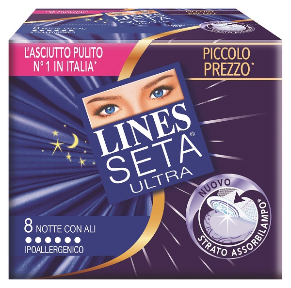 LINES SETA ULTRA ASSORBENTI CON ALI NOTTE 10 PEZZI - pharmaluna
