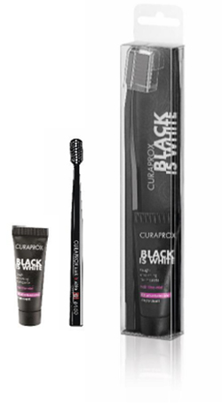 CURAPROX BLACK IS WHITE DENTIFRICI SBIANCANTI 1 DENTIFRICIO DA 10ML + 1 SPAZZOLINO - pharmaluna