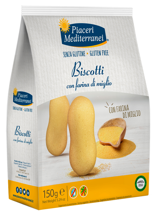 PIACERI MEDITERRANEI BISCOTTI FARINA DI MIGLIO 150 G - pharmaluna
