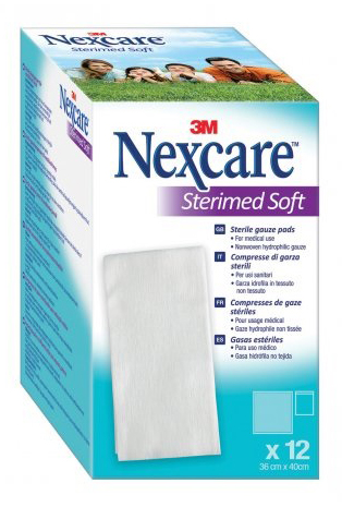 COMPRESSE DI GARZA STERILI NEXCARE STERIMED SOFT 18 X 40 CM  MULTILINGUAL 12 PEZZI - pharmaluna