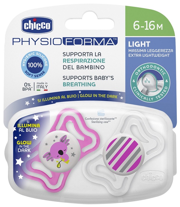 CHICCO SUCCHIETTO LIGHT LUMINOSO SILICONE 6-16 MESI 2 PEZZI - pharmaluna