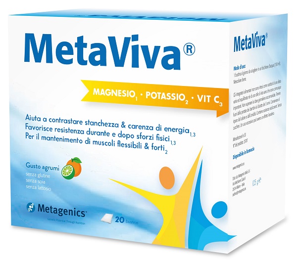 METAVIVA MAGNESIO POTASSIO VITAMINA C 20 BUSTINE - pharmaluna