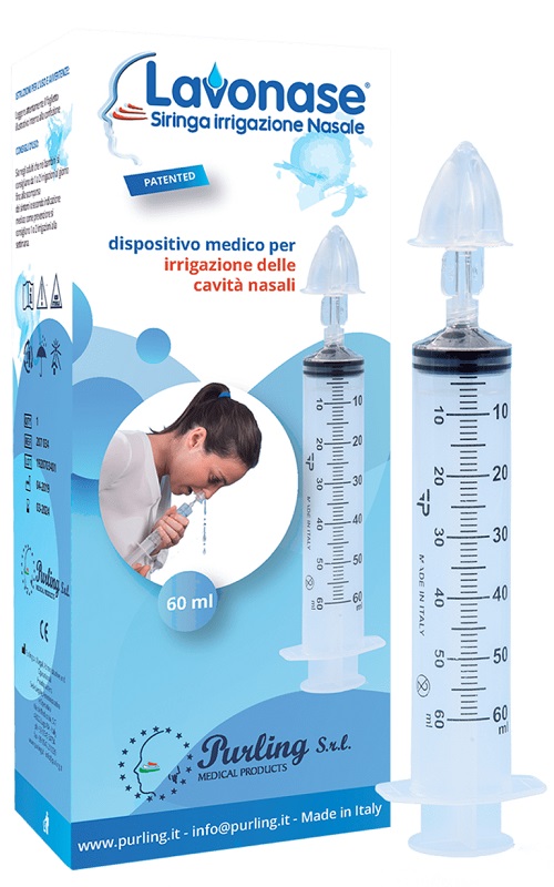 LAVONASE IRRIGAZIONE NASALE NON STERILE SIRINGA 60 ML + LUER-LOCK CON CAPPUCCIO + UGELLO NASALE CON RACCORDO LUER-LOCK + PERFORATORE CON VALVOLA NON RITORNO CON TAPPO - pharmaluna