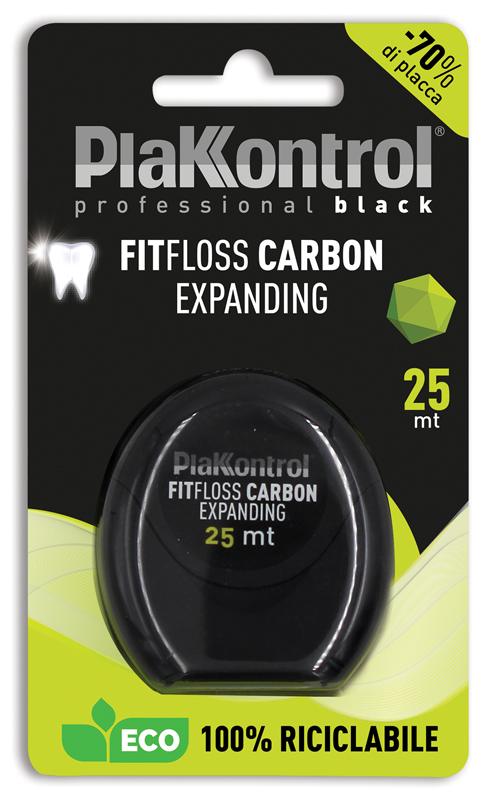 PLAKKONTROL PROFESSIONAL BLACK FITFLOSS CARBON EXPANDING FILO INTERDENTALE 25 METRI FRESH MINT - pharmaluna