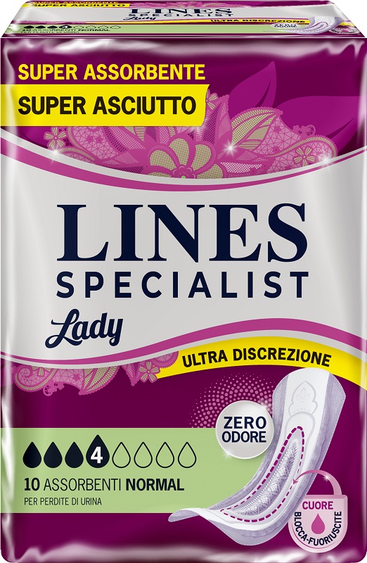 ASSORBENTI PER INCONTINENZA LINES SPECIALIST LADY 4 NORMAL 10 PEZZI - pharmaluna