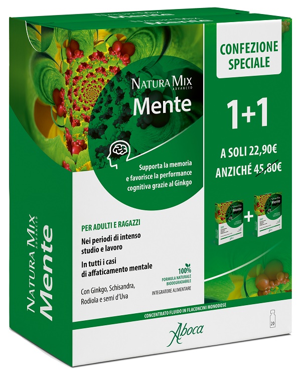 NATURA MIX ADVANCED MENTE 10 FLACONCINI + 10 FLACONCINI 300 ML CONFEZIONE SPECIALE - pharmaluna