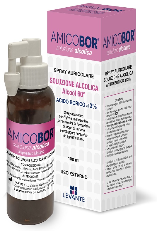 SOLUZIONE ALCOLICA PER IRRIGAZIONE DELL'ORECCHIO AMICOBOR 100 ML - pharmaluna