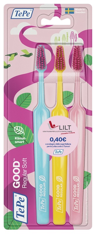 TEPE GOOD REGULAR 3 PACK TOOTHBRUSH EDIZIONE LIMITATA PINK RIBBON - pharmaluna