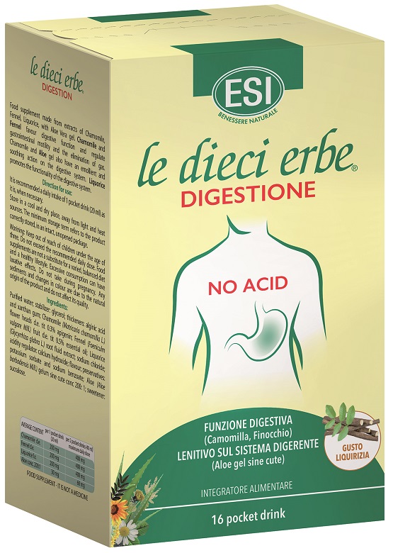 ESI LE DIECI ERBE DIGESTIONE NO ACID 16 POCKET DRINK GUSTO LIQUIRIZIA 20 ML - pharmaluna