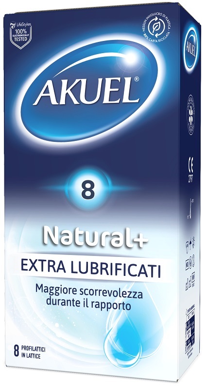 PROFILATTICO AKUEL NATURAL+ EXTRALUBRIFICATO 8 PEZZI - pharmaluna