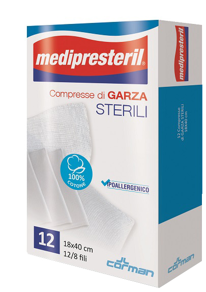 GARZA COMPRESSA MEDIPRESTERIL 12/8 FU 18X40CM 12 PEZZI - pharmaluna