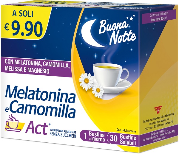 MELATONINA E CAMOMILLA ACT 30 BUSTINE SOLUBILI SENZA ZUCCHERI - pharmaluna