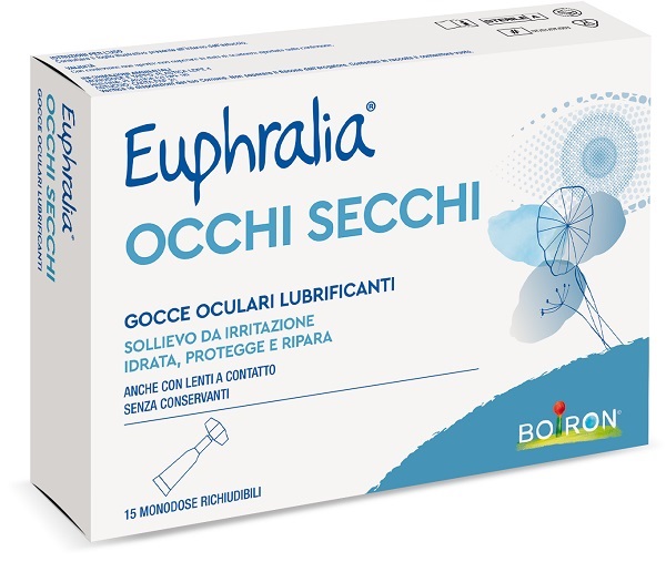 GOCCE OCULARI LUBRIFICANTI EUPHRALIA OCCHI SECCHI 15 MONODOSE RICHIUDIBILI X 0,5 ML - pharmaluna