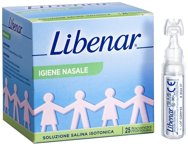 SOLUZIONE SALINA ISOTONICA 0,9% LIBENAR PER IGIENE NASALE 25 FLACONCINI MONOUSO X 5 ML - pharmaluna
