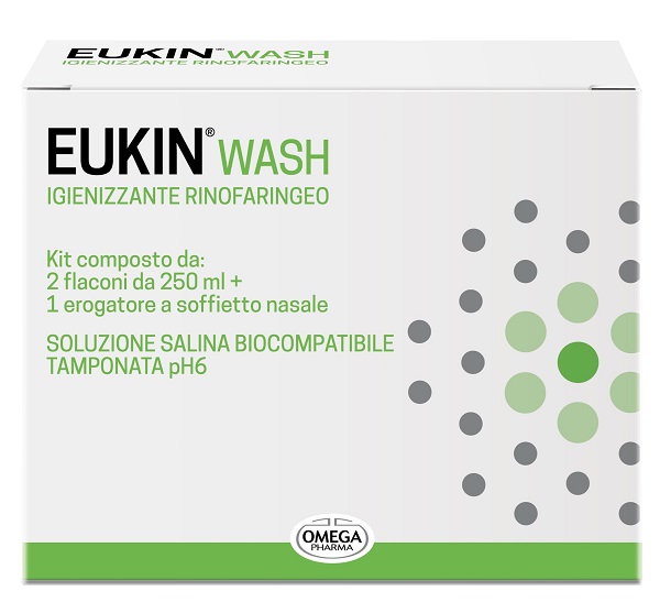 EUKIN WASH IGIENIZZANTE RINOFARINGEO KIT 2 FLACONI DA 250 ML + EROGATORE A SOFFIETTO NASALE - pharmaluna
