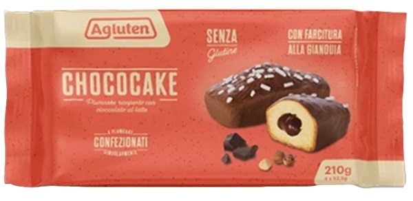 AGLUTEN CHOCOCAKE 4 PLUMCAKE RICOPERTI CON CIOCCOLATO AL LATTE CON FARCITURA ALLA GIANDUIA DA 52,5G - pharmaluna