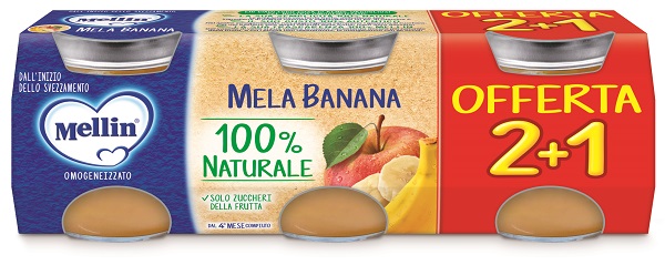 MELLIN OMOGENEIZZATO MELA BANANA 3 PEZZI DA 100 G - pharmaluna