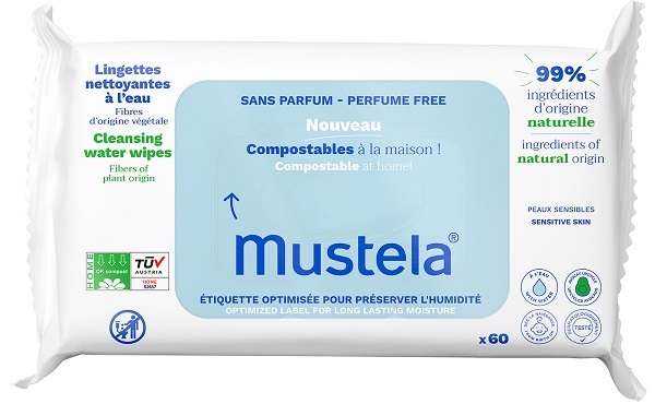MUSTELA SALVIETTE ACQUA COMPOSTABILI SENZA PROFUMO 60 PEZZI - pharmaluna