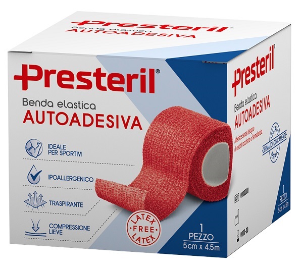 BENDA ELASTICA AUTOADESIVA LATEX FREE PRESTERIL CM 5X4,5 M TESI ROSSO - pharmaluna