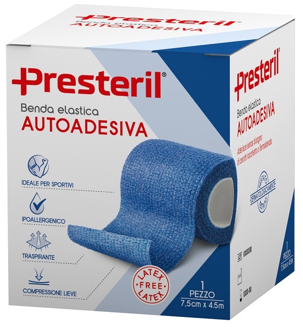 BENDA ELASTICA AUTOADESIVA LATEX FREE PRESTERIL CM 7,5X4,5 M TESI BLU - pharmaluna