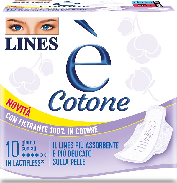LINES E' COTONE ALI ASSORBENTE ESTERNO 10 PEZZI - pharmaluna