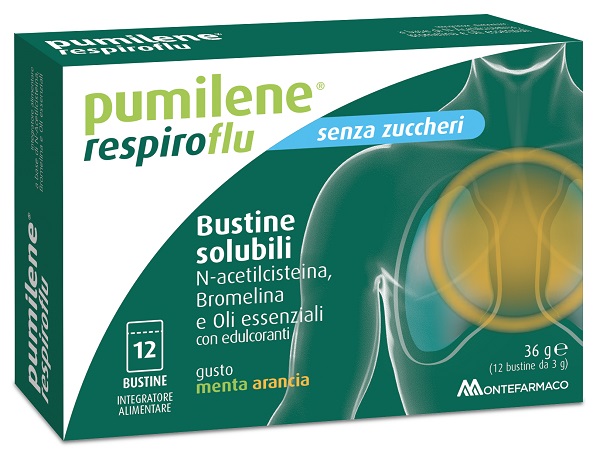 PUMILENE RESPIROFLU SENZA ZUCCHERO 12 BUSTINE GUSTO MENTA ARANCIA 36 G - pharmaluna