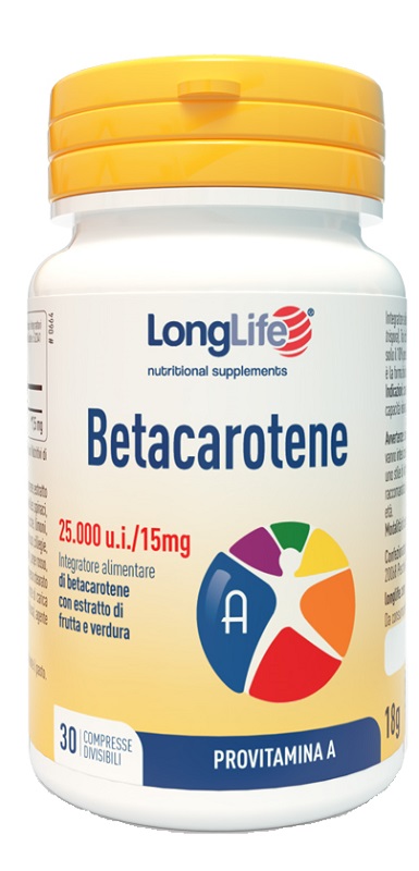 LONGLIFE BETACAROTENE 25000UI 30 COMPRESSE DIVISIBILI SENZA GLUTINE - pharmaluna