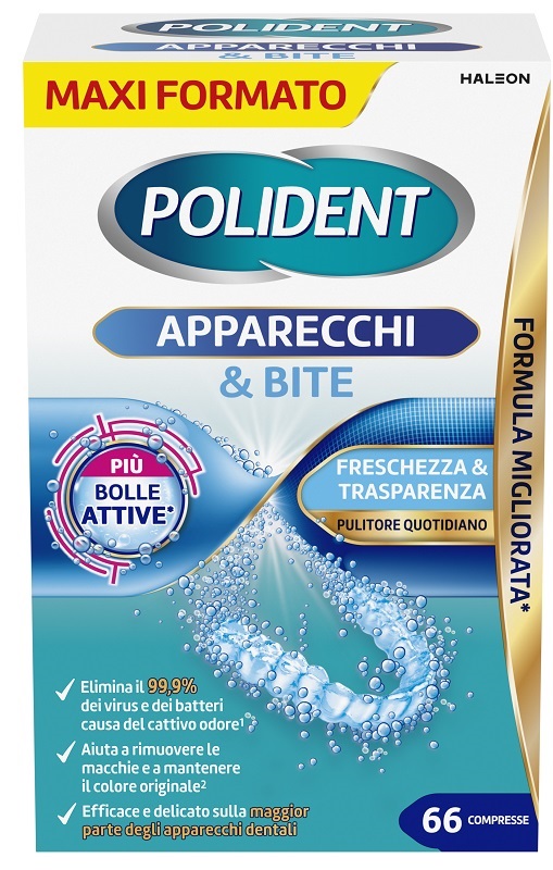 POLIDENT APPARECCHI & BITE PULITORE QUOTIDIANO 66 COMPRESSE - pharmaluna