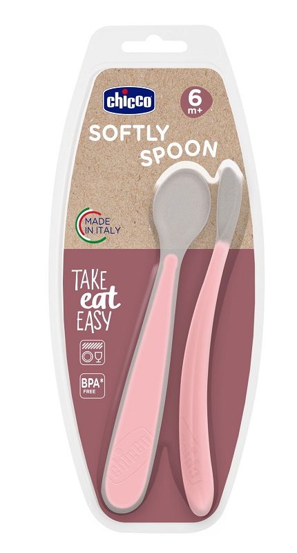 CHICCO CUCCHIAIO IN SILICONE DOPPIO ROSA 6M+ - pharmaluna