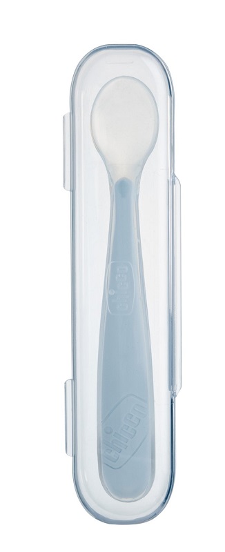 CHICCO SOFTLY SPOON CUCCHIAIO MORBIDO IN SILICONE GRIGIO 6M+ CON CUSTODIA - pharmaluna